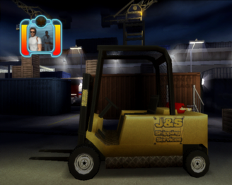 Several yellow forklifts like this one can be found at the beginning of the game[1]