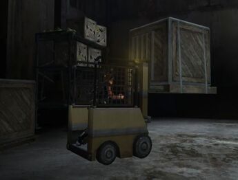 A rather unusual forklift in a rather unusual place