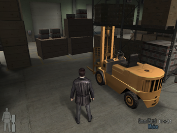 One of the yellow forklifts spread around the warehouse[1]