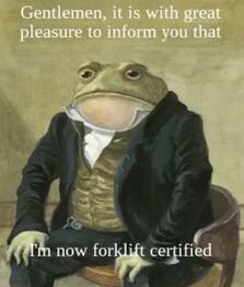 A frog finally becoming forklift certified